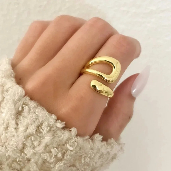 925 Sterling Silver Chunky Ring Gold Wrap Ring Large Ring Statement Ring - Picture 1 of 7